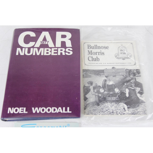 294 - An assortment of car related books and magazines, car numbers, Bullnose Morris Club, Goggomobil maga... 