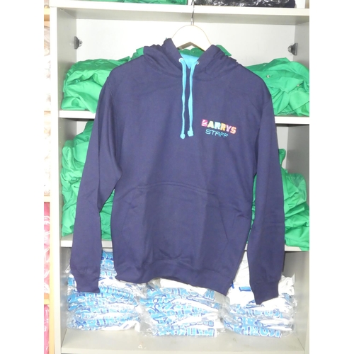 A 'Barry's Staff' navy hoodie, size medium.