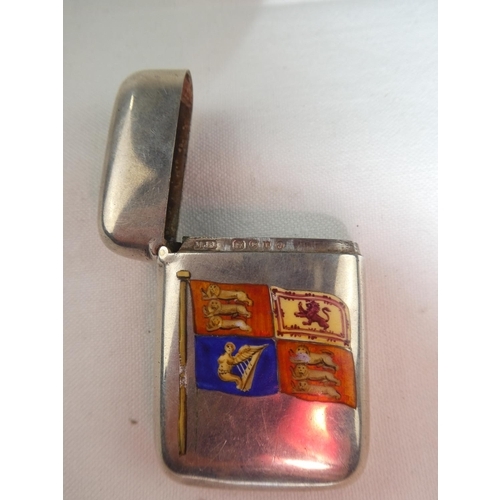 75 - A stunning antique/ Victorian sterling silver vesta case, with enamelled Royal Standard flag, believ... 