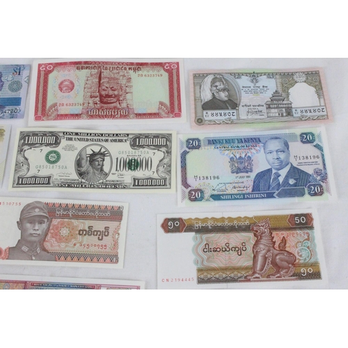 380 - A lot of assorted foreign bank notes from Falkland Islands, Argentina, Caribbean, Zambia, China, Uru... 