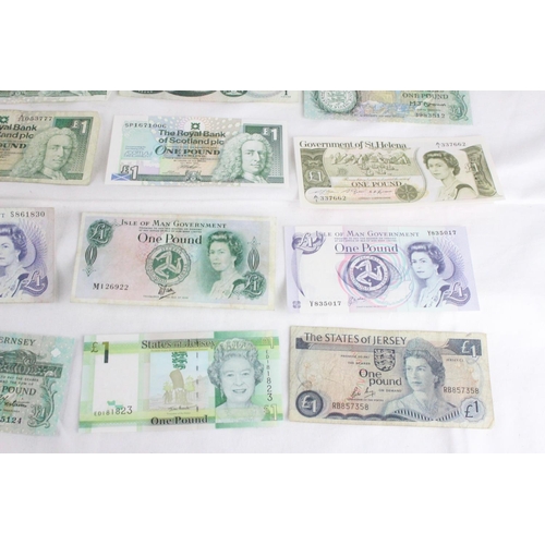 388 - 25 £1 bank notes from the Royal Bank of Scotland, States of Guernsey, Clydesdale Bank Ltd, Isle of M... 