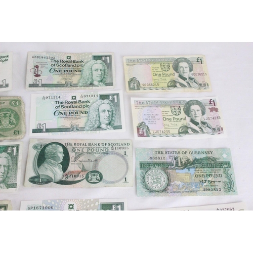 388 - 25 £1 bank notes from the Royal Bank of Scotland, States of Guernsey, Clydesdale Bank Ltd, Isle of M... 