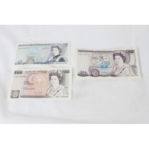 389 - 3 Bank of England notes from the 1970s, to include a £5 note signed by G.M. Gill, a £10 note signed ... 