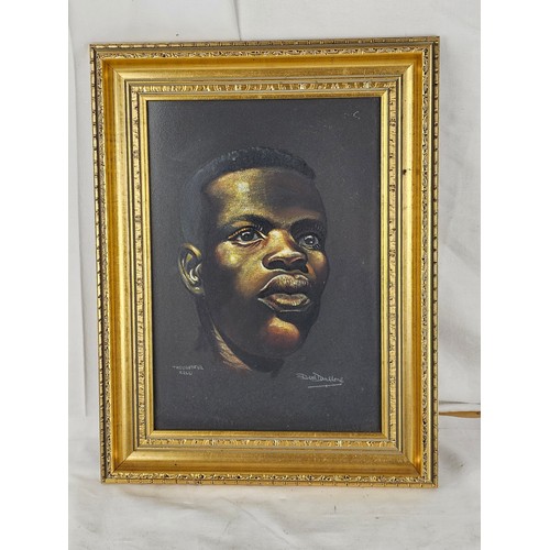 528 - An original pastel portrait, 'Thoughtful Zulu', signed by the Artist, in gilt frame. 45x34cm frame s... 