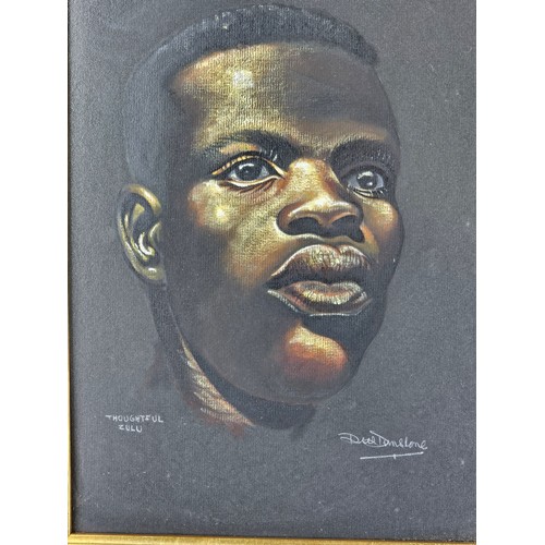 528 - An original pastel portrait, 'Thoughtful Zulu', signed by the Artist, in gilt frame. 45x34cm frame s... 