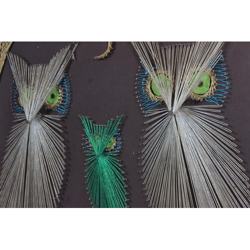 62 - A stunning large vintage nail and string art work of three owls. Measures 61x61cm