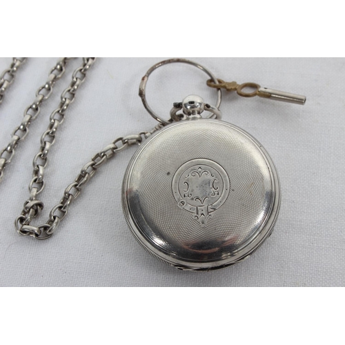 86 - A Sterling Silver pocket watch and a Sterling Silver chain.