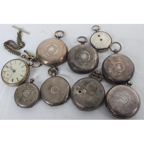 91 - A large collection of Sterling Silver pocket watches for restoration and three others.