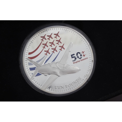 97 - 'The Red Arrows 50th Display Season Jersey Silver 5oz ten pounds coin in a presentation case with ce... 