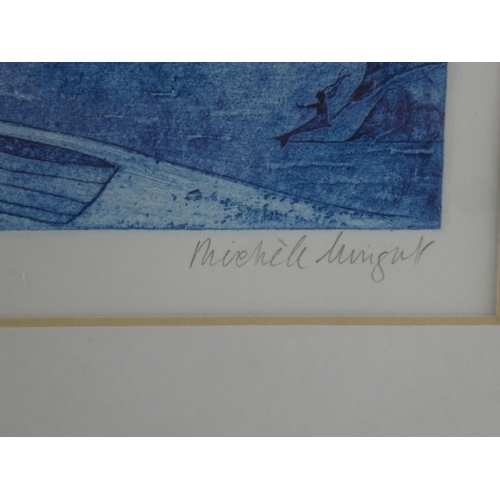 127 - A llimited edition linocut print 'The Mermaid from Padstow' 66/100 signed Michelle Wright, measuring... 