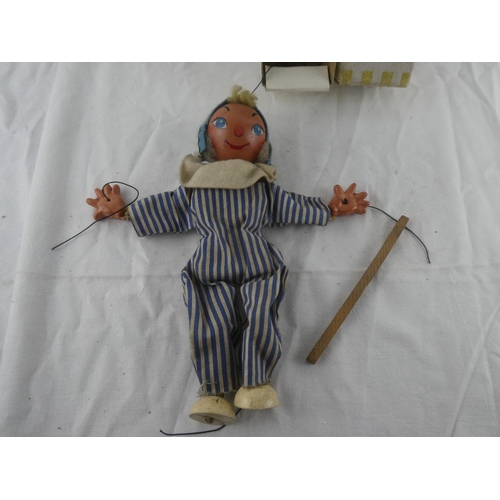 134 - A vintage Pelham Puppets Jumpettes Andy Pandy string Puppet with original box. (Requiring strings to... 