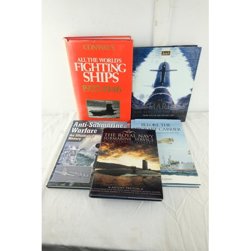 155 - A collection of hardback books with dust jackets on naval warfare and history to include Conway's Al... 