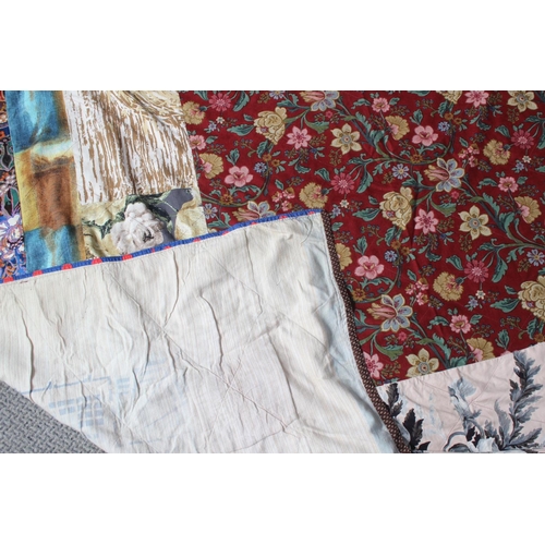 171 - A vintage Irish handmade throw made from curtain material by quilter Kate McCarry from measuring 182... 