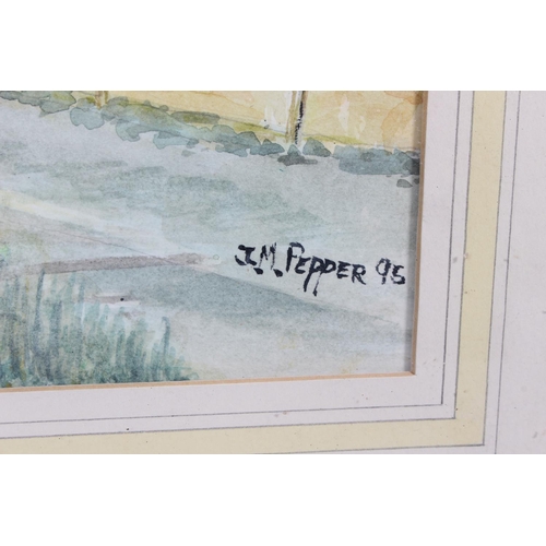 203 - A gilt framed watercolour signed J M Pepper 95, measuring including frame 19