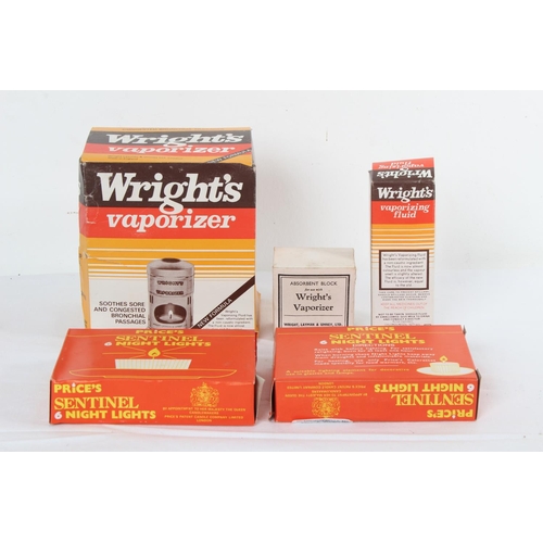 241 - A vintage boxed Wrights Vaporizer, vaporizing fluid, tea lights and more.