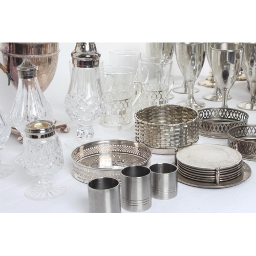 247 - An antique silver plated claret jug, wine coasters, a set of four French coffee glasses and more.