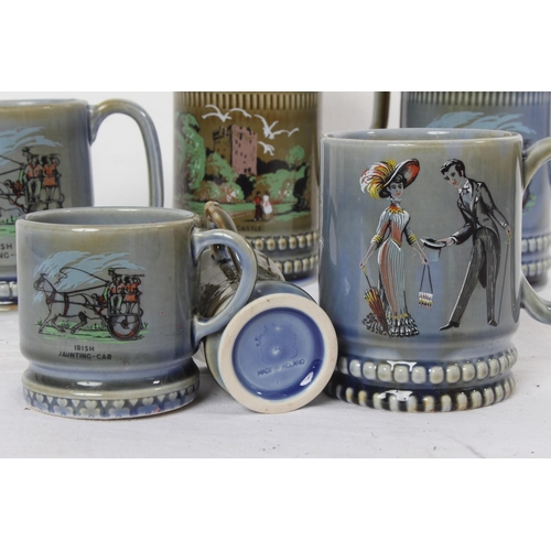 257 - A lot of Irish Porcelain mugs depicting the Irish Jaunting Car.