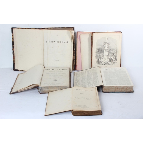 261 - A collection of antique leather bound books to include London Journal volume 19-20, Punch and more.