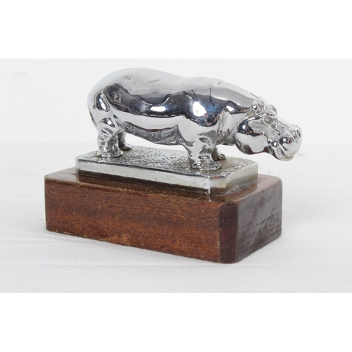 282 - A stunning antique Hippo car mascot, mounted on wooden base.