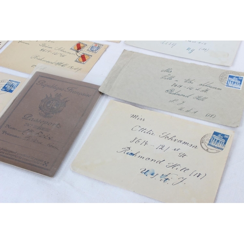 289 - A lot of interesting documents including a French 1938 Passport and envelopes with postwar stamps se... 