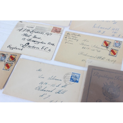 289 - A lot of interesting documents including a French 1938 Passport and envelopes with postwar stamps se... 