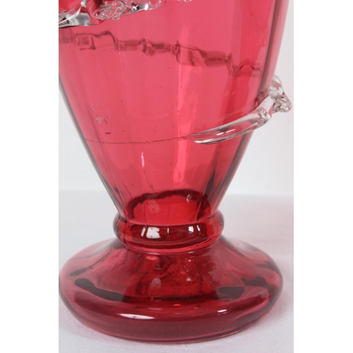 319 - A stunning pair of antique/ Victorian Ruby glass vases with decorative design, each measuring 27cm t... 