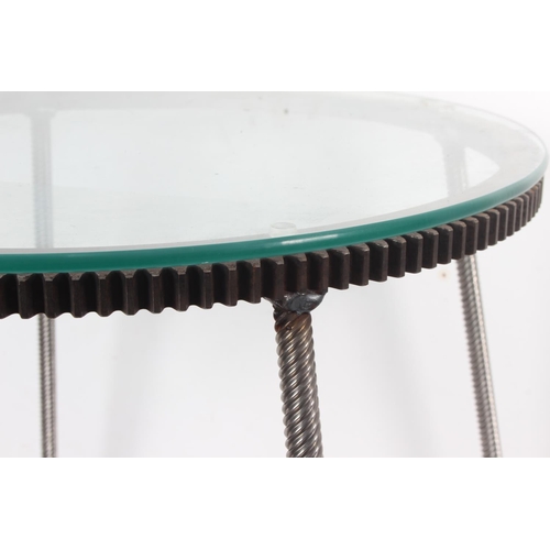 363 - An unusual handmade coffee table with glass top.