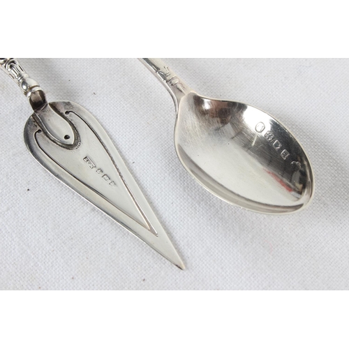 376 - A Sterling Silver trowel bookmark & commemorative Royal Irish Rifles spoon.