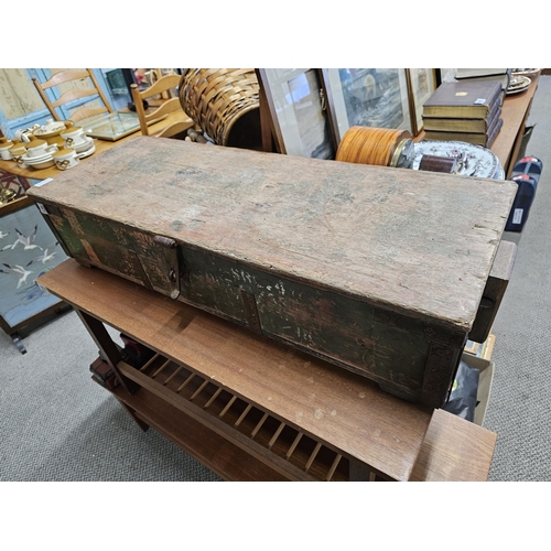 459 - A large vintage wooden military ammo box/ trunk.