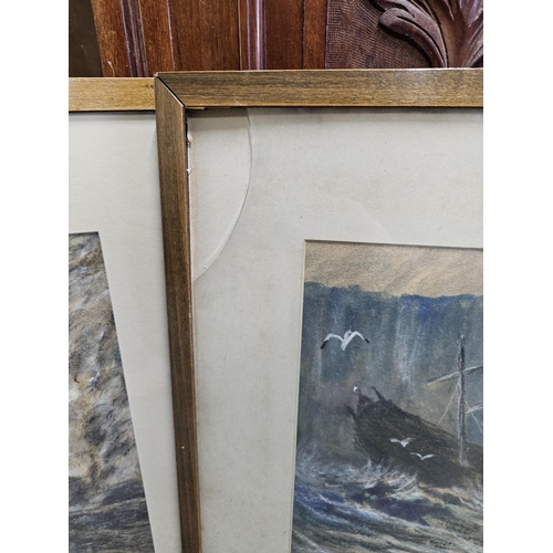 487 - A stunning pair of original pastel drawings, showing scenes of Portrush. (1 frame in need of new gla... 