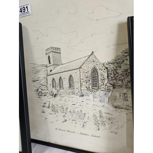 491 - 3 framed prints of Rathlin Island.