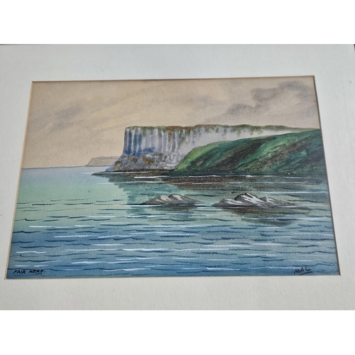 498 - An original framed watercolour painting of Fair Head, Ballycastle, signed MAL, measuring 40cm x 30cm... 