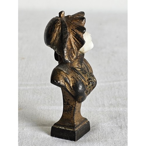 385 - A stunning miniature bronze bust with Parian china face.