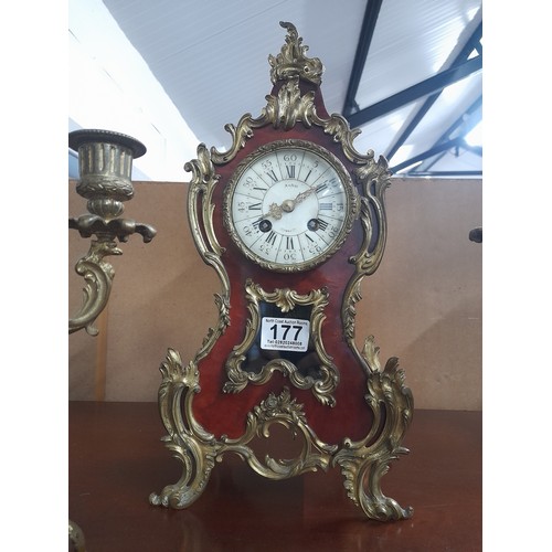 177 - A stunning antique French clock set with porcelain dial.