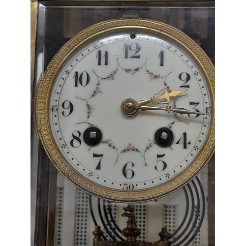 275 - A stunning antique marble three piece clock set with hand painted porcelain dial.