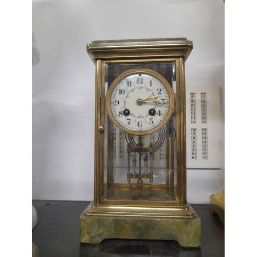 275 - A stunning antique marble three piece clock set with hand painted porcelain dial.