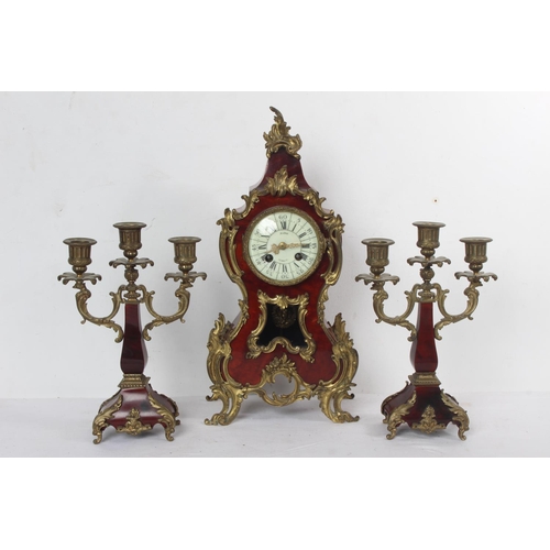 173 - A stunning antique French clock set with porcelain dial. 42cm (clock)