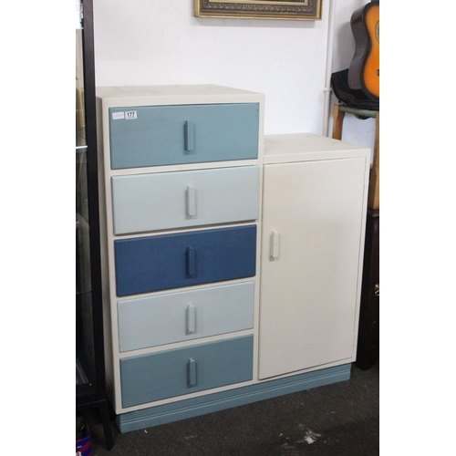 177 - An upcycled chest of drawers with side cupboard. 126x 107cm