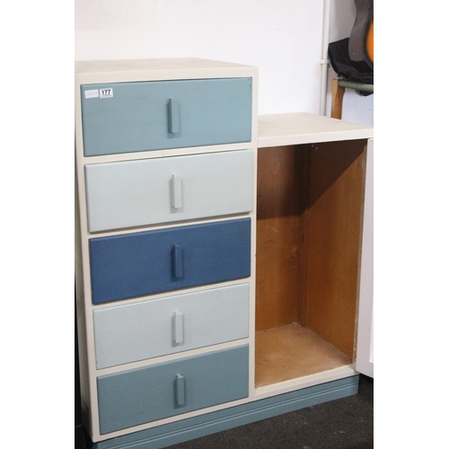 177 - An upcycled chest of drawers with side cupboard. 126x 107cm