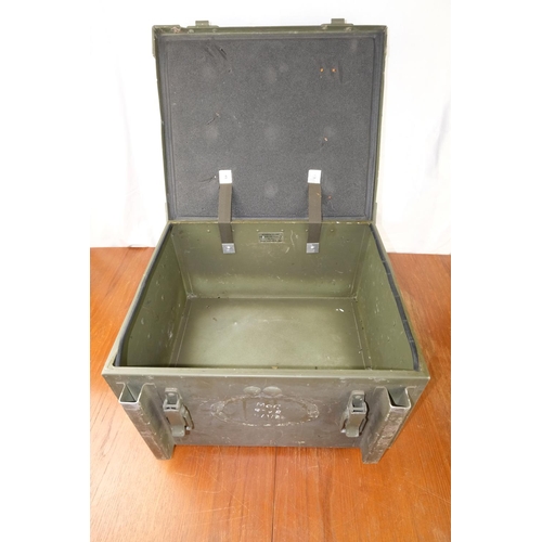 102 - A vintage metal military ammo box/ trunk with extinguisher, measuring 17