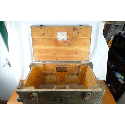 111 - A large vintage wooden military ammo box/ trunk, measuring 29