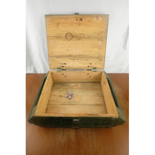 140 - A large vintage wooden military ammo box/ trunk, measuring 19