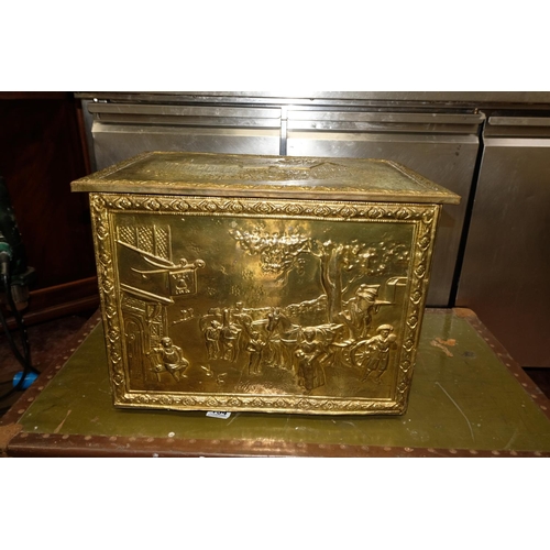 155 - A brass fireside coal box.