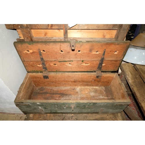 40 - A large vintage wooden military ammo box/ trunk, measuring 34