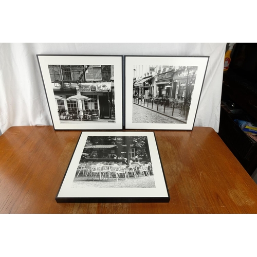 74 - Three framed street scene cafe style pictures. 40x40 cm