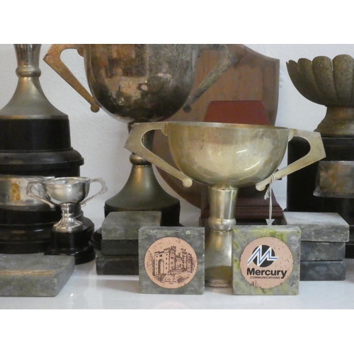 91 - A large lot of vintage presentation cups and shield plaques.