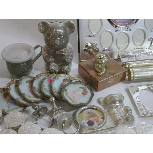 103 - An assortment of plated baby gift ware items and more.