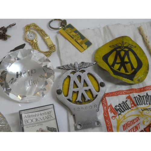 105 - A lot of collectables including a shell souvenir purse, Barry's Portrush tokens, AA car badge, a per... 