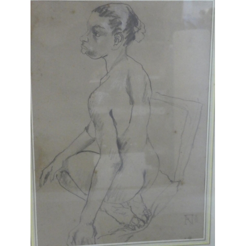 246 - Two framed nude pencil sketches by Frank Nelson and another drawing.