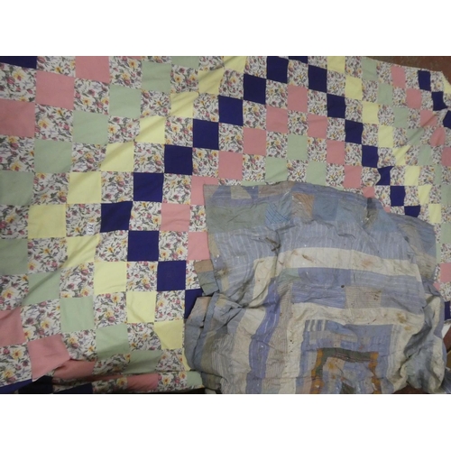 193 - An antique patchwork quilt made from shirts and another.